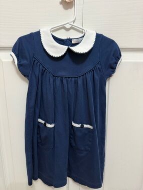 Navy Blue Peter Pan Collar Casual Dress for Kids